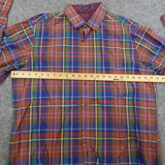 Bugatchi Uomo Button Up Shirt Mens Large Orange Long Sleeve Classic Fit Check - Picture 4 of 13
